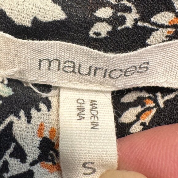 Maurice’s Dress Woman’s Size Small Black w/ Pink & White Floral Print Belted - Picture 8 of 10